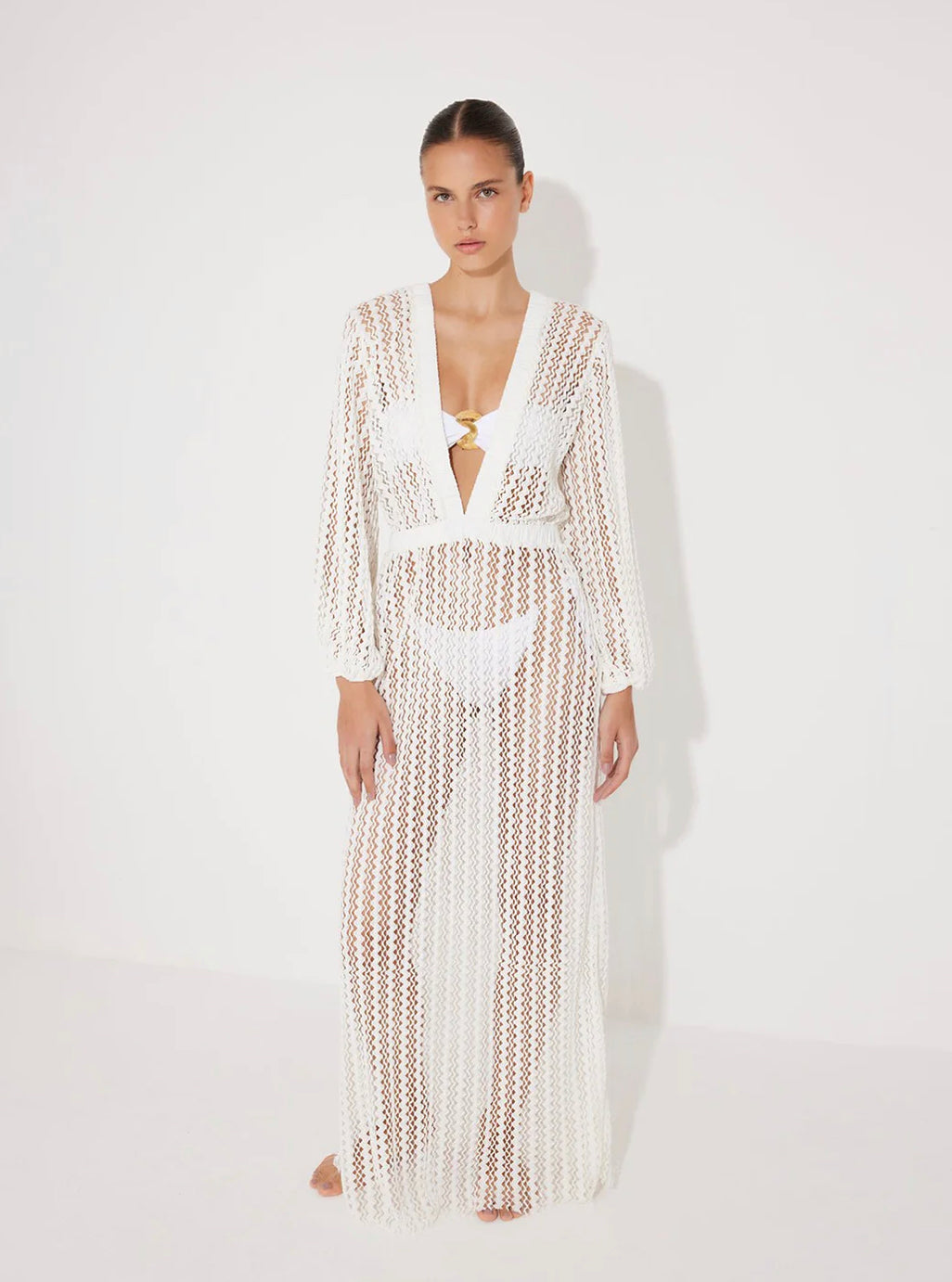 White Kaftan Dress | White V-Neck Dress | Caroline Lily By The Sea