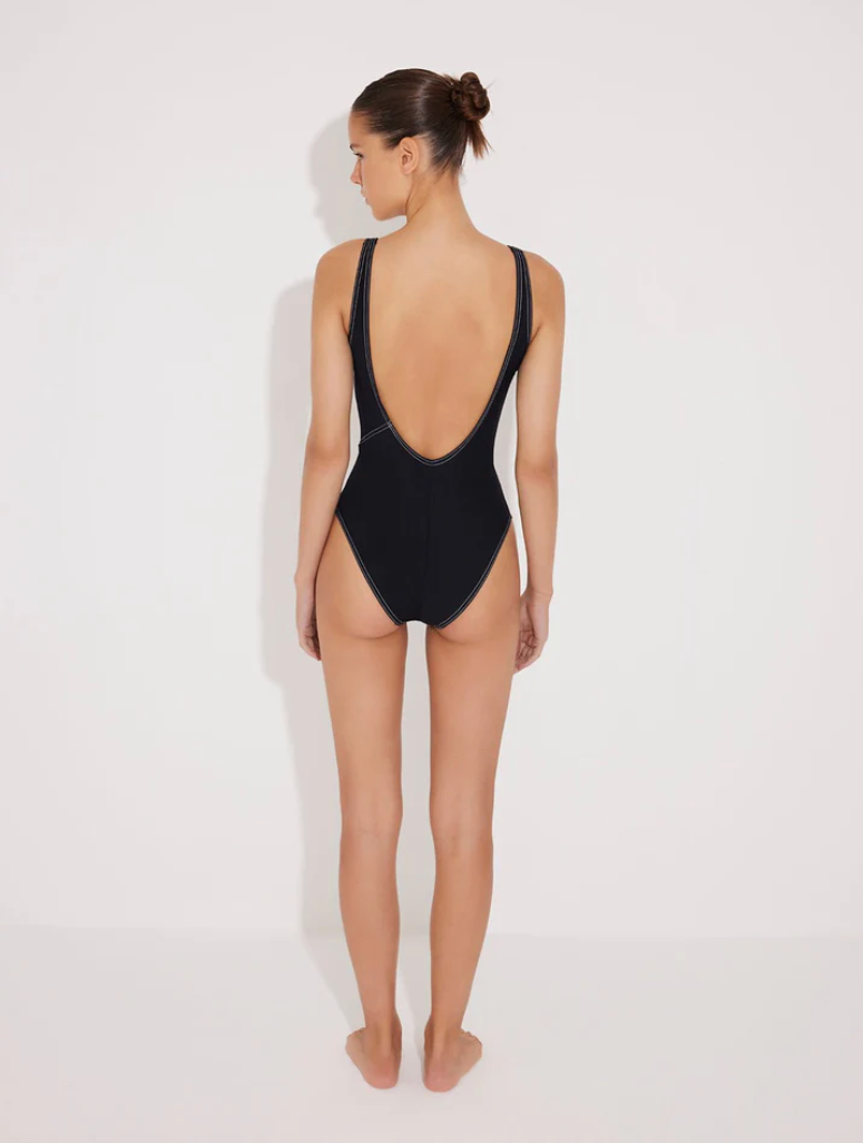 MOEVA - Lelia Black Scoop Neck Swimsuit With Mesh Details